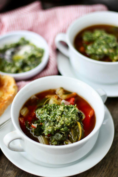 Swiss Chard And White Bean Soup With Basil Pesto