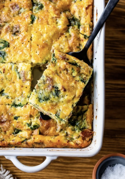 Bacon Spinach Breakfast Casserole with Gruyère Cheese