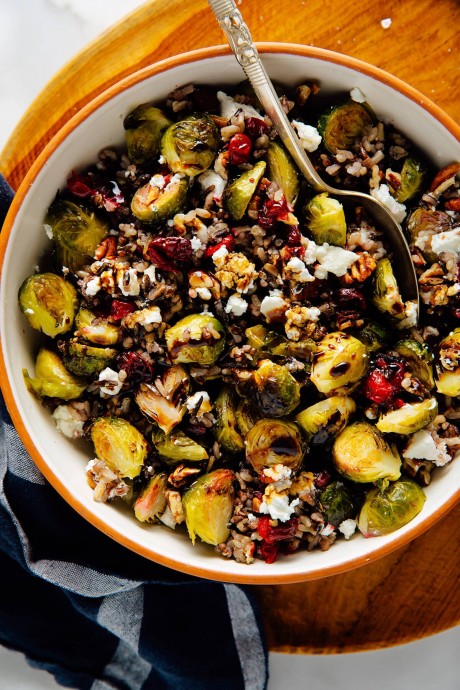 Roasted Cranberries and Brussels Sprouts over Wild Rice