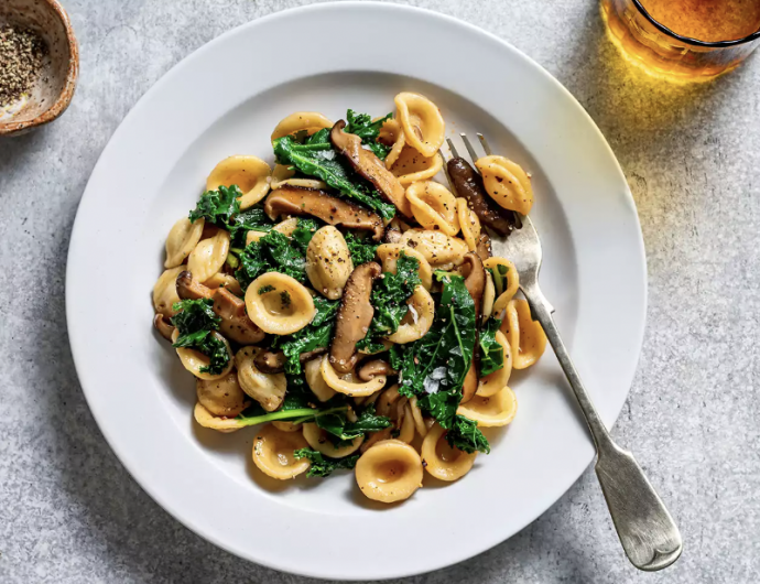 Pasta with Smoky Shiitakes and Winter Greens