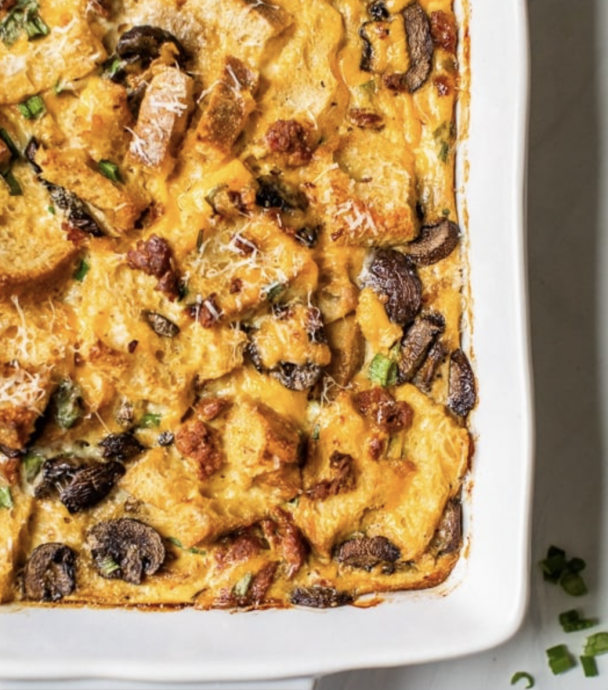 Breakfast Strata with Sausage and Mushrooms