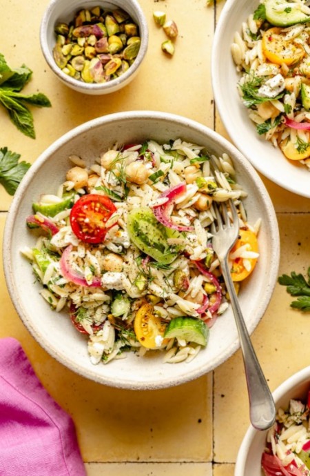 Herby Chickpea and Feta Pasta Salad