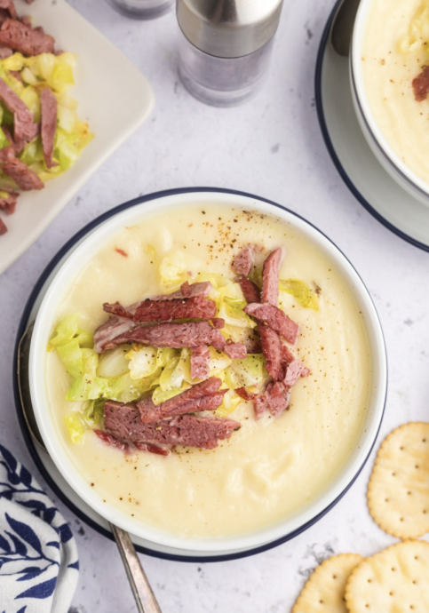 Parsnip Soup with Corned Beef and Cabbage
