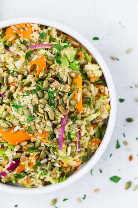 Healthy Vegan Quinoa Salad With Brussels Sprouts & Pepitas