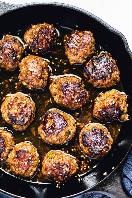 Glazed Asian Meatballs With Cilantro Slaw