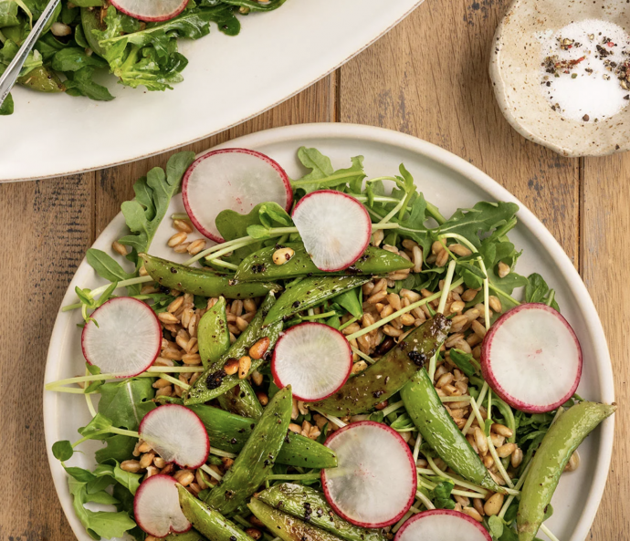 Vegan Snap Pea Arugula Farro Salad