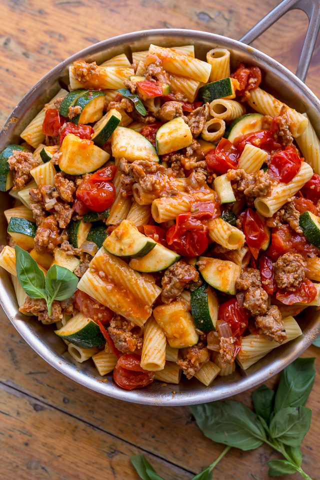 Rigatoni with Sausage, Tomatoes, and Zucchini — Recipes