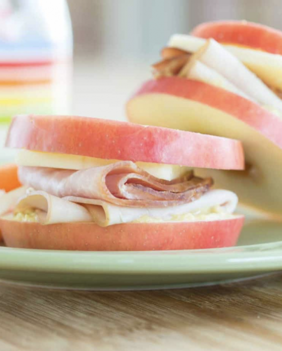 Turkey, Ham and Cheddar Apple Sandwiches Without Bread
