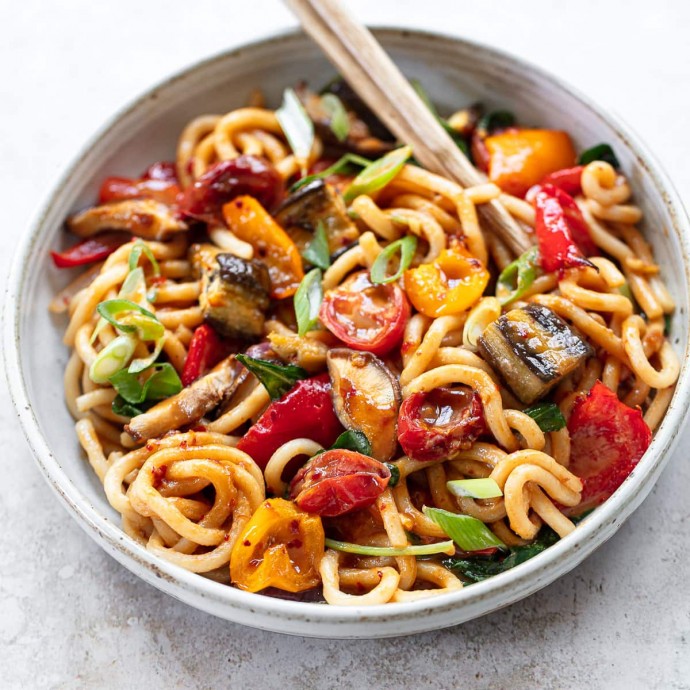 Sesame Udon Noodles with Roasted Vegetables