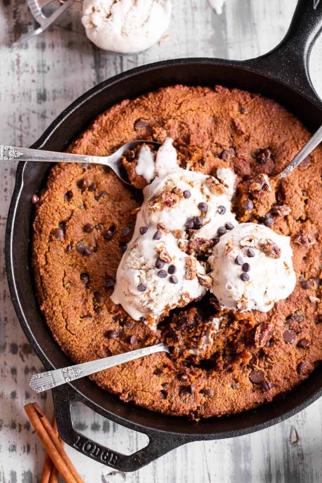 Pumpkin Skillet Cookie with Chocolate Chips