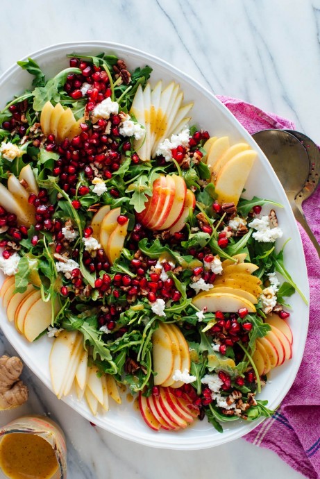 Pomegranate & Pear Green Salad with Ginger Dressing