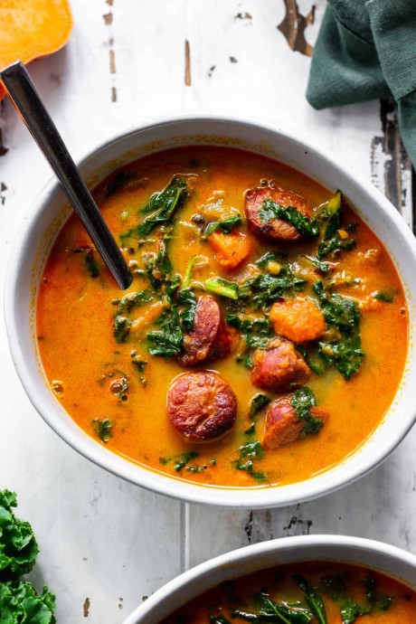 Spicy Sausage, Sweet Potato and Kale Soup