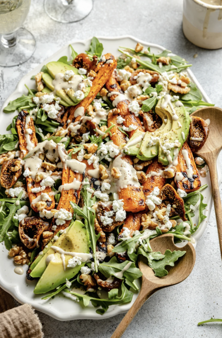 Grilled Carrot Arugula Salad with Fig, Goat Cheese & Avocado