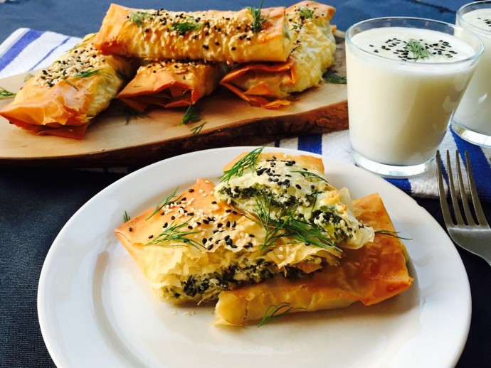 Feta And Ricotta Cheese With Spinach And Dill Filo Wraps