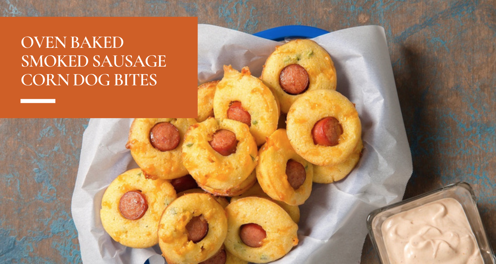 Oven Baked Smoked Sausage Corn Dog Bites + Honey BBQ Sauce — Recipes