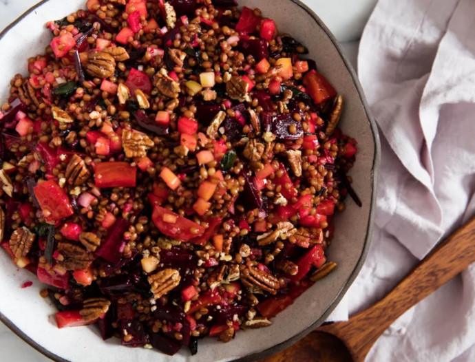 Beet and Wheat Berry Salad With Pickled Apples and Pecans Recipe