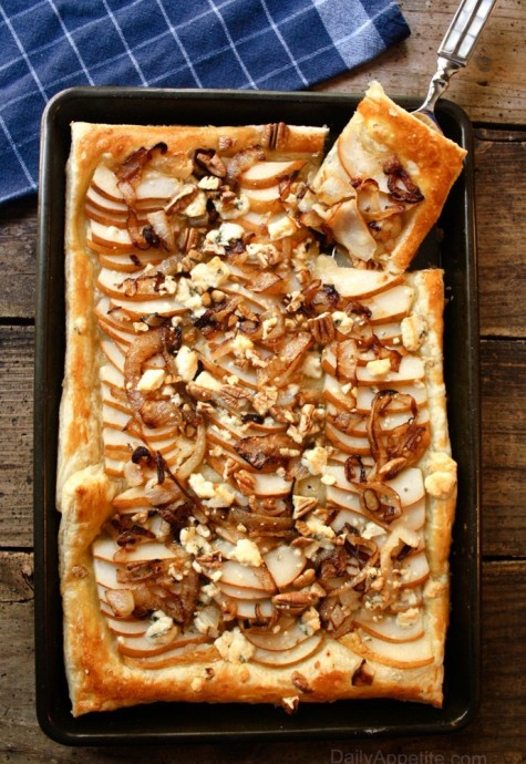 Pear Tart with Gorgonzola, Caramelized Onions and Pecans