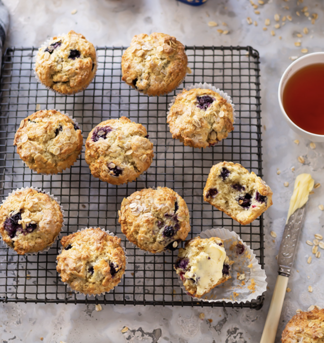 Easy lemon & blueberry yoghurt muffins with oats
