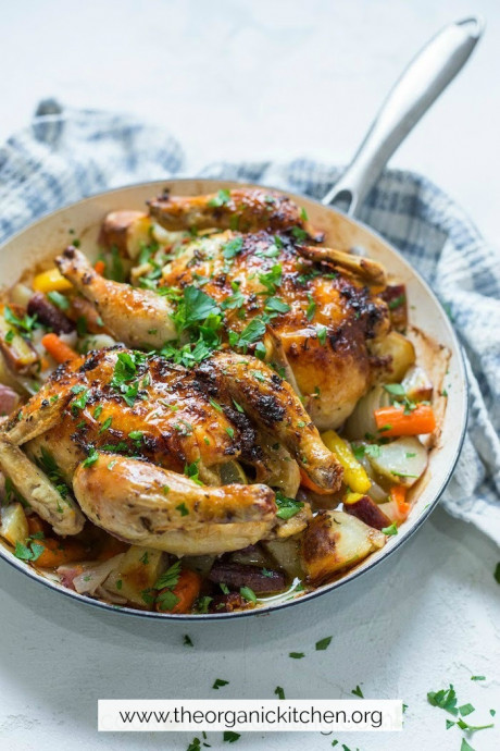 Roasted Citrus Herb Game Hens With Vegetables
