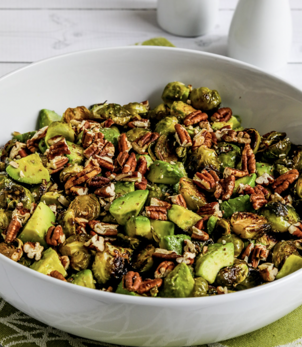 Roasted Brussels with Avocados and Pecans