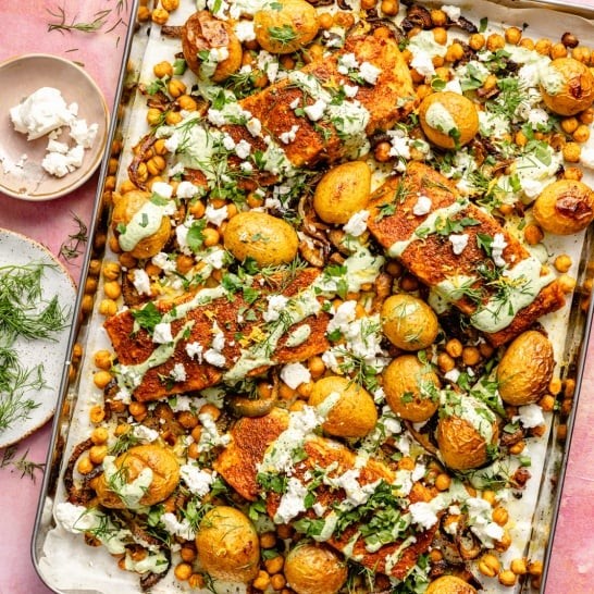 Sheet Pan Salmon with Potatoes and Chickpeas Sheet Pan Salmon with Potatoes and Chickpeas
