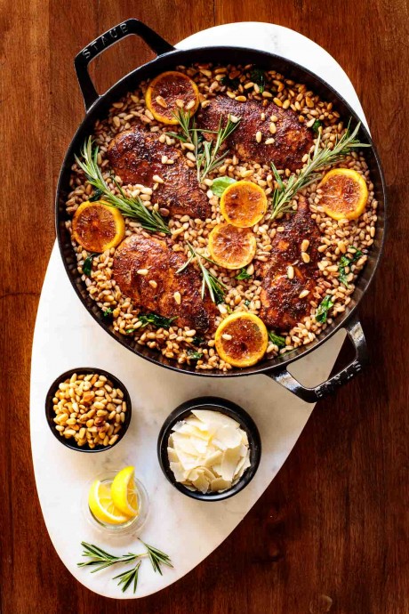 Skillet Lemon Rosemary Chicken and Farro