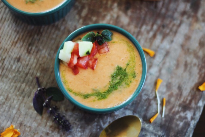 Bone Broth Gazpacho With Garden Herb Pesto