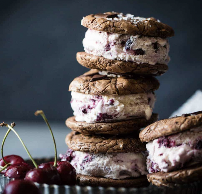 Roasted Cherry Ice Cream Sandwiches With Salted Double Chocolate Buckwheat Cookies {Gluten-Free}