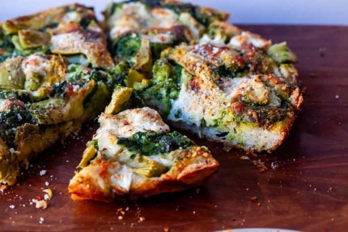 Spinach And Artichoke Pan Pizza