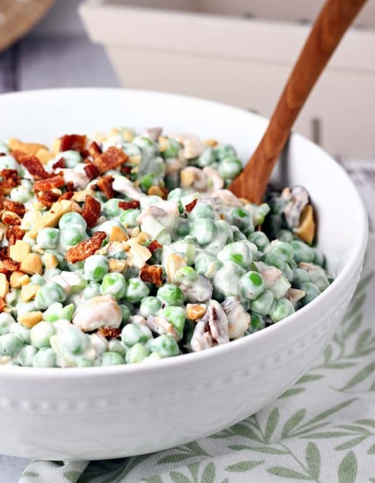 Pea Salad With Cashews and Bacon