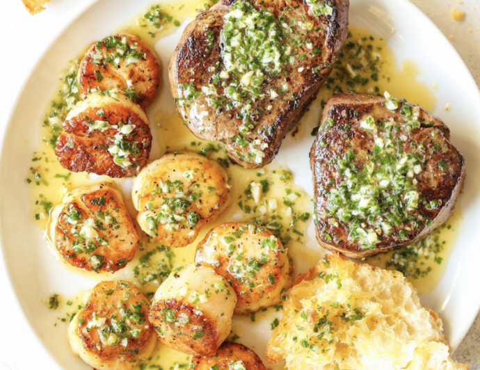 Garlic Butter Steak And Scallops