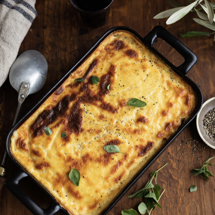 Classic Greek lamb moussaka with eggplants