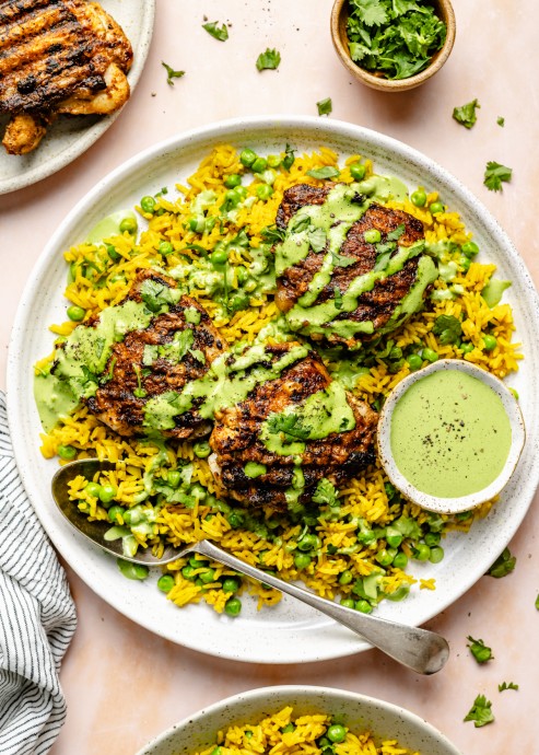 Peruvian Chicken & Rice with Green Sauce