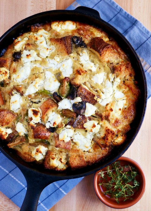 Brussels Sprouts, Mushroom & Goat Cheese Breakfast Casserole