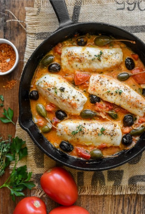 Cod Provençal with Tomatoes, Capers and Olives