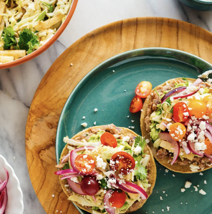 Crispy Bean Tostadas with Smashed Avocado and Jicama-Cilantro Slaw