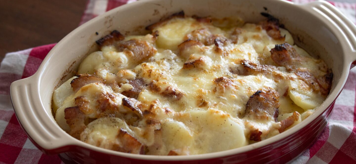 Bacon, Onion, Raclette Potato Gratin — Recipes