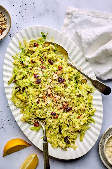 Sautéed Shredded Brussels Sprouts with Parmesan and Hazelnuts