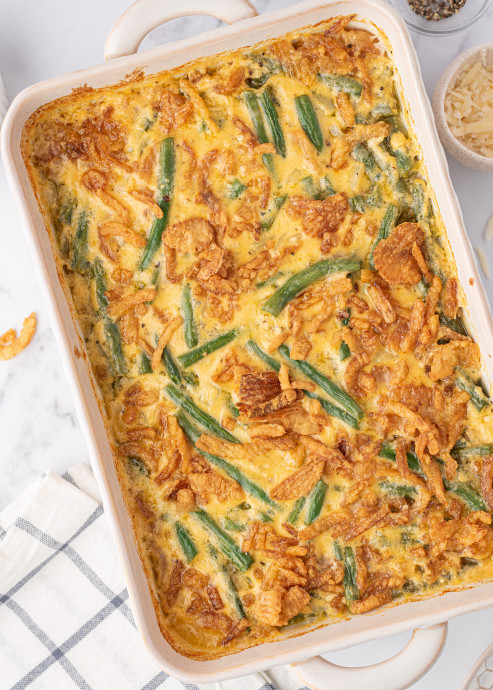 Cheesy Loaded Green Bean Casserole