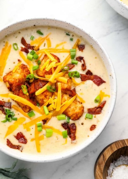 Potato Soup with Crispy Tater Tots