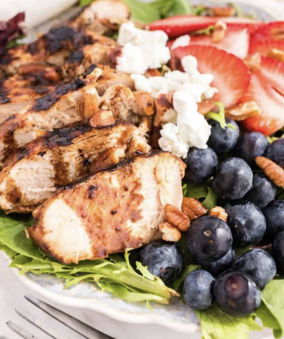 Grilled Chicken Salad with Berries and Blueberry Maple Balsamic Vinaigrette