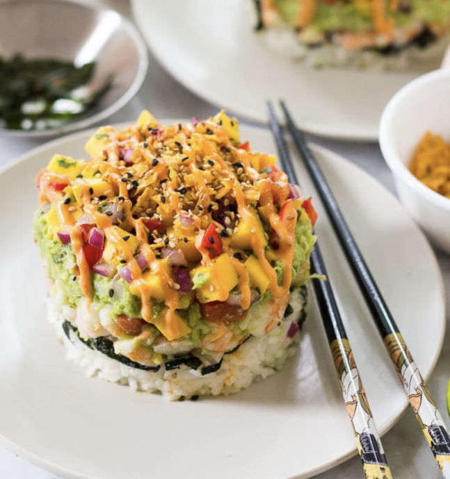 Spicy Shrimp Stacks with Mango Salsa