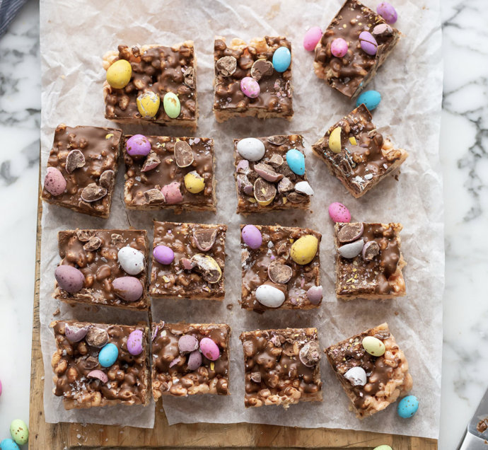 Brown butter rice krispies treats with chocolate