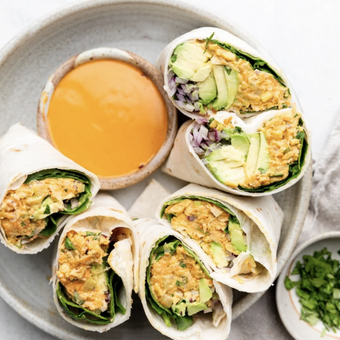 Avocado Buffalo Chickpea Salad Wraps