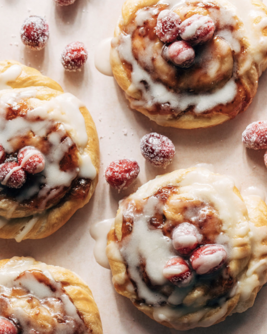 Cream Cheese Danishes with Sugared Cranberries and Butter Glaze