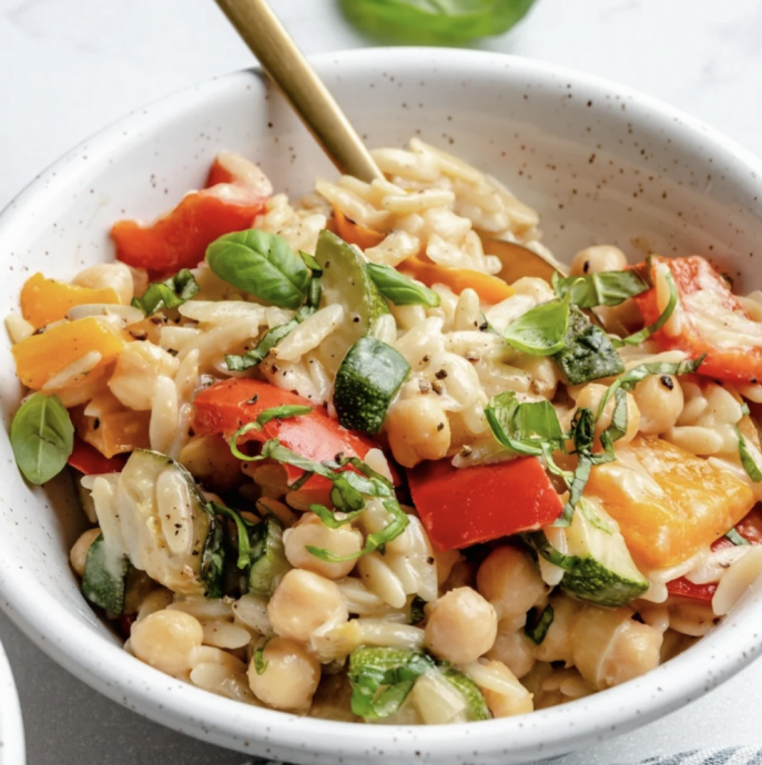 30 Minute Brown Butter Goat Cheese Grilled Veggie Orzo