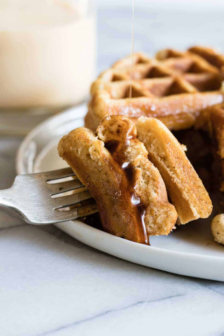 Eggnog Waffles with Cinnamon Syrup