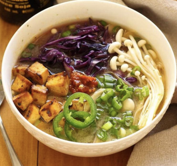 Miso Soba Noodle Bowls with Spicy Tofu