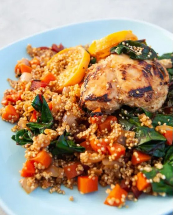 Vegetable Quinoa Pilaf with Honey Mustard Chicken