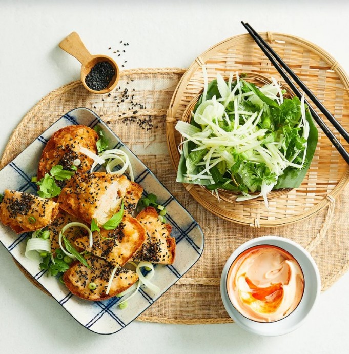 Prawn and crab toast with herb salad